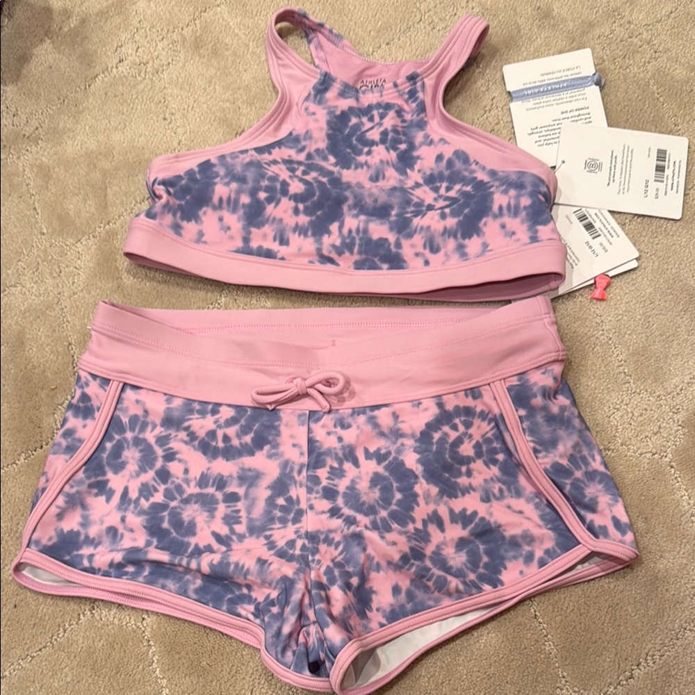 Athleta Girls Pink and Blue Tie-Dye Bathing suit bikini- NWT 14
